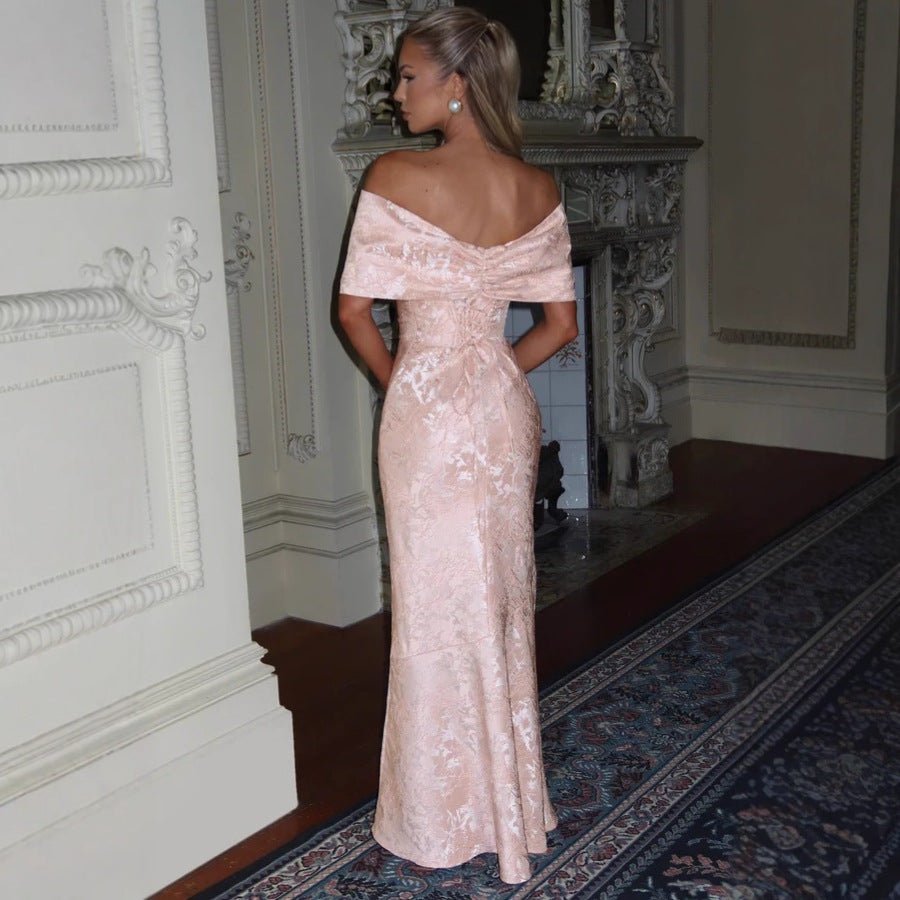 Fashion bow one-word shoulder tube top long dress sexy yuan style dress evening dress