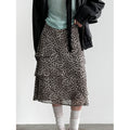 Irregular high-waisted chiffon leopard print skirt women's spring new ruffle leaf edge cake skirt A-shaped skirt