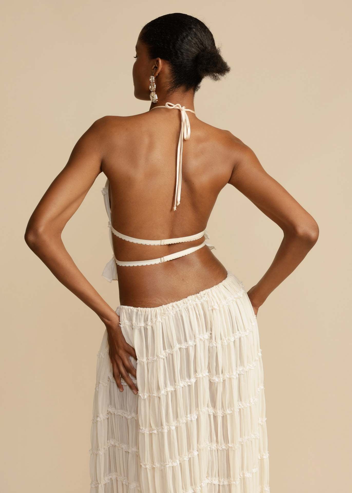 Halter lace-up neck top set