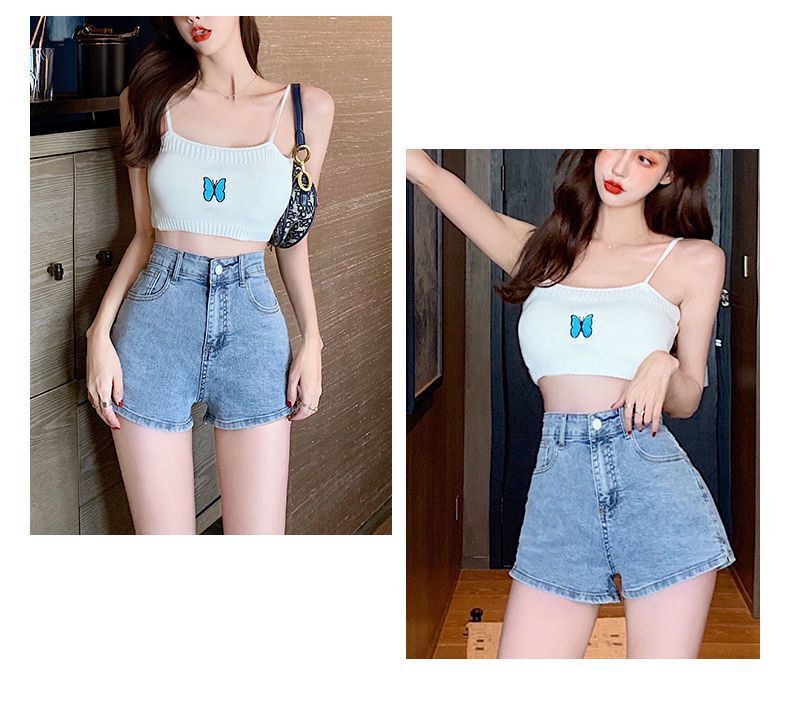 High Waist Denim Shorts Women Wide Leg Straight Fit Cropped Pants