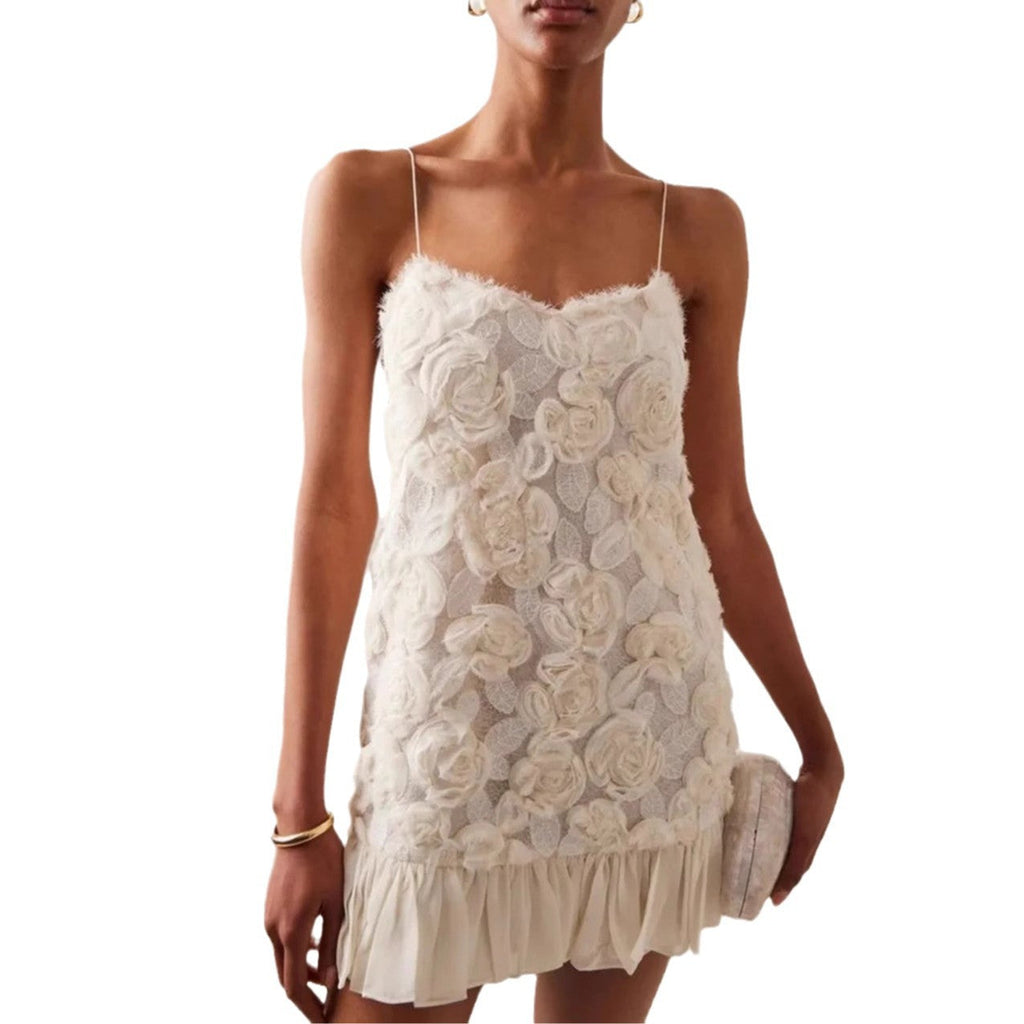 Three-dimensional floral chiffon dress