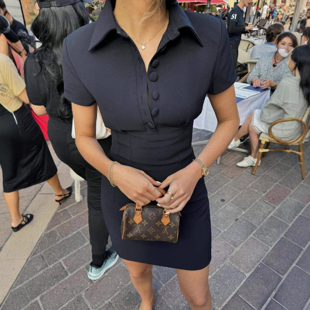 Fashion commuter waist and hip skirt Slim lapel style dress