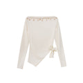 Spring French Pure Sweet and Spicy Design Slant Neck Off-Shoulder Top