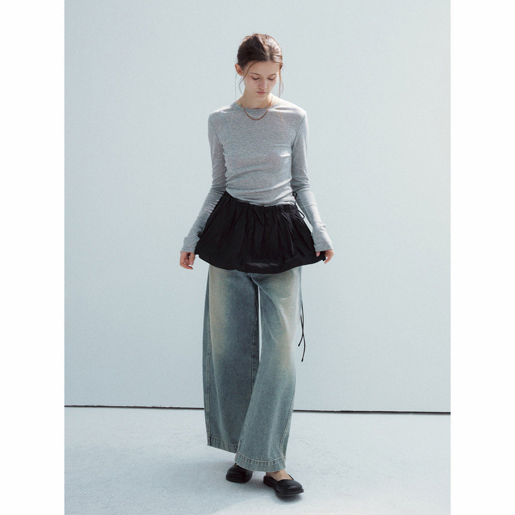 Spring new casual high-waisted mulberry silk lace-up simple and versatile ultra-short skirt