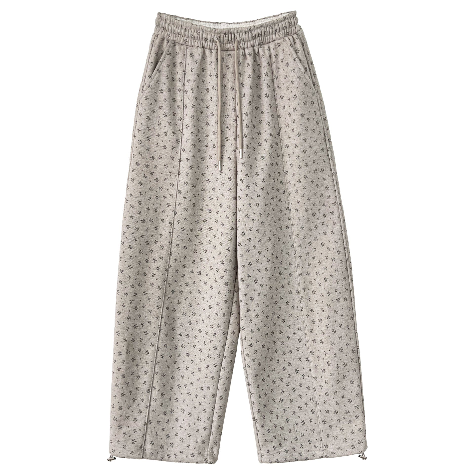Fleece thickened micro-sickle floral wide-leg pants women's winter new thin elastic waist long pants