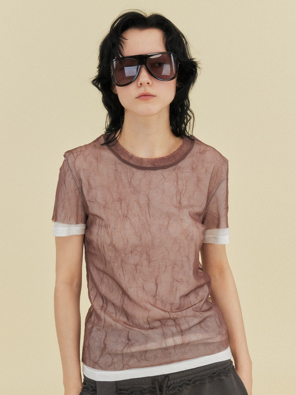 Women's Tencel Wool Mesh Yarn Two-Piece Short-Sleeved T-Shirt | Lightweight Casual Top