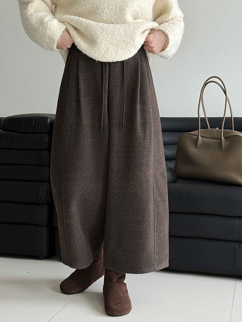 Elastic waist woolen slacks women's autumn and winter new loose wide-leg pants versatile straight cropped pants