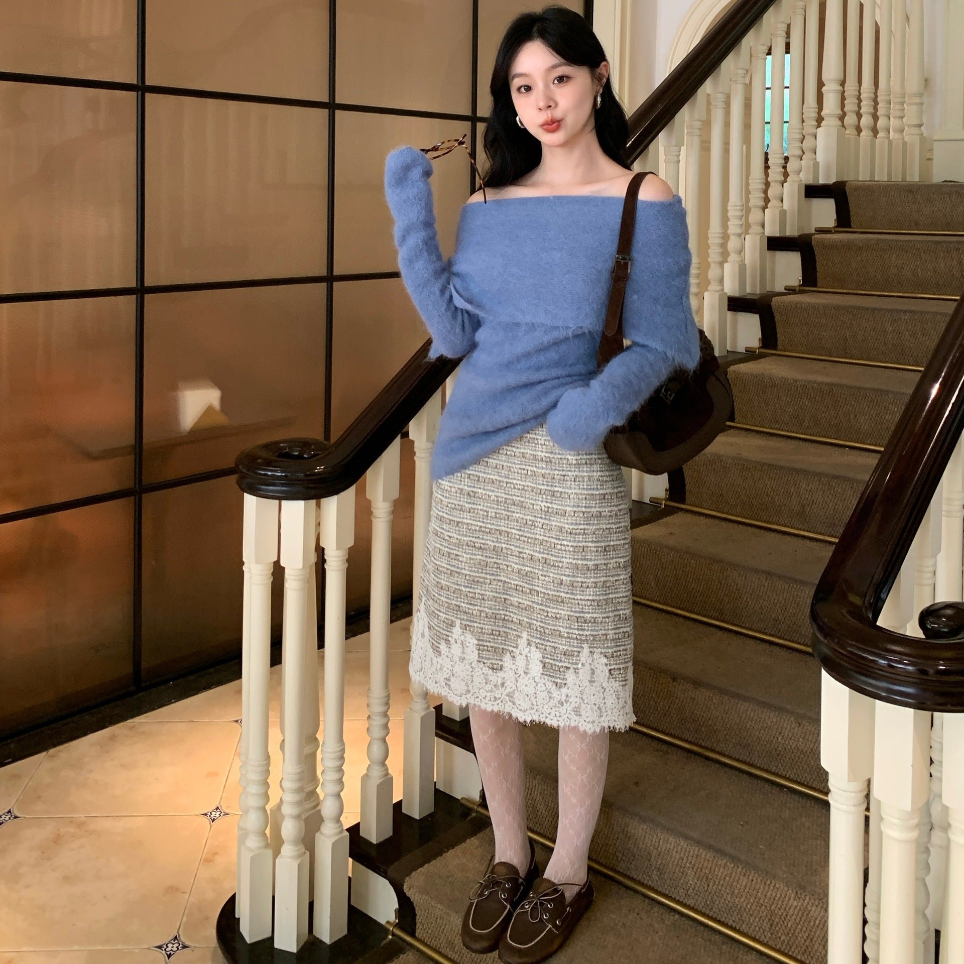 Women's Lace Spliced A-Line Midi Skirt