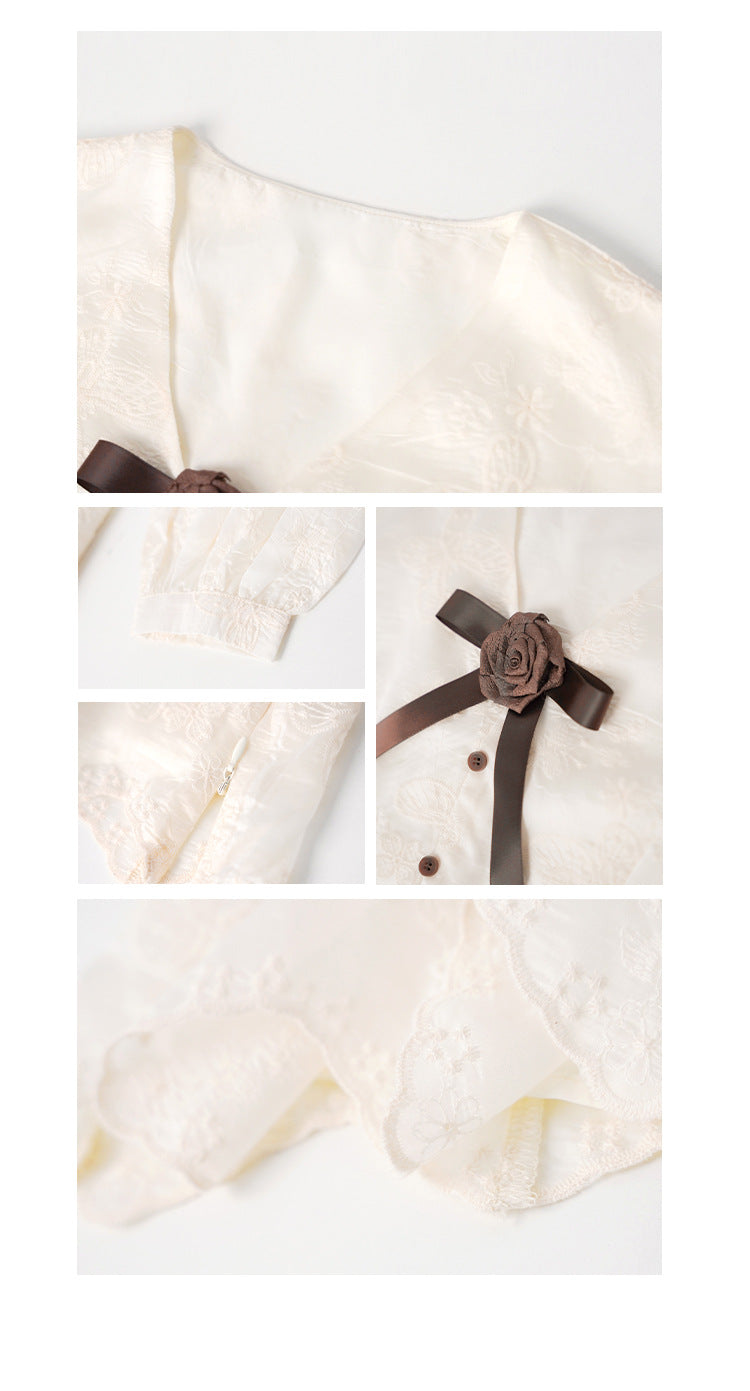 Beautiful age-reducing embroidered bow top
