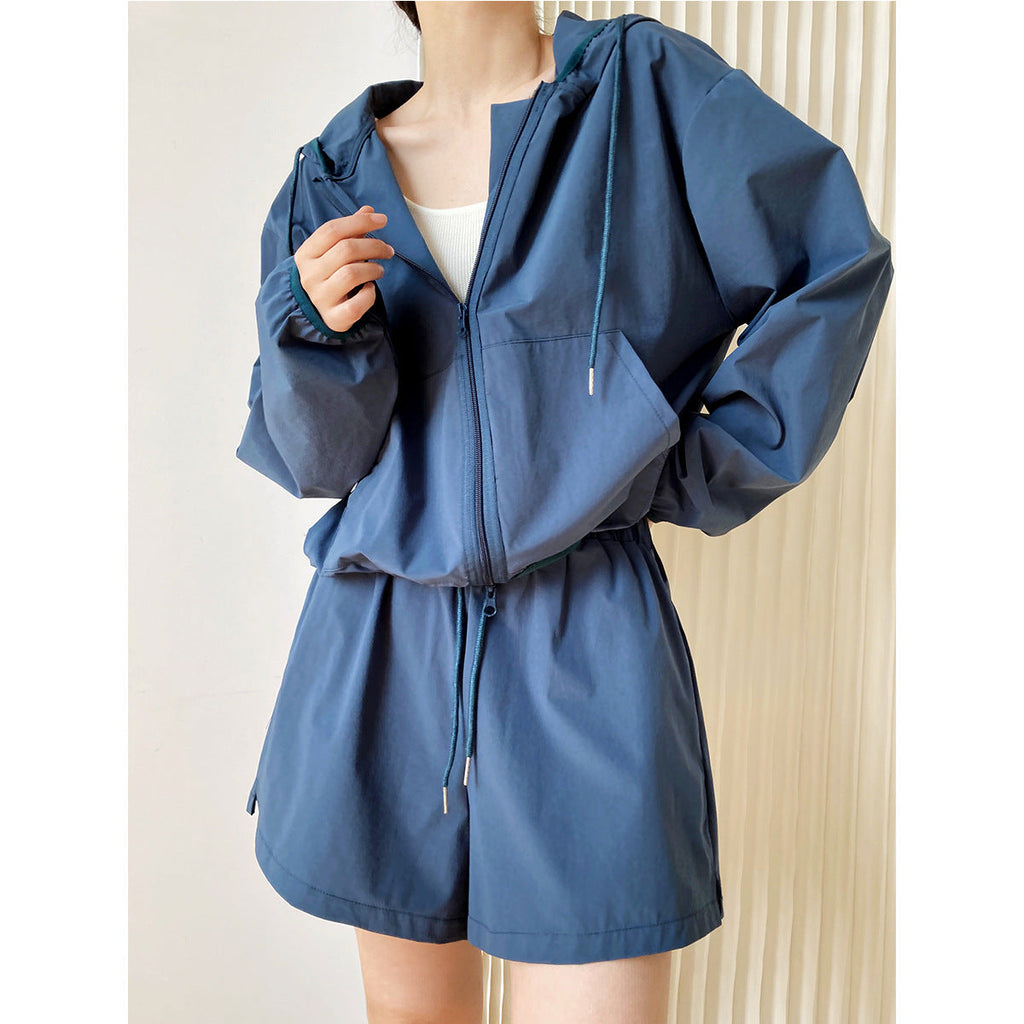 Wide Leg Shorts Hooded Sunscreen Two-piece Set