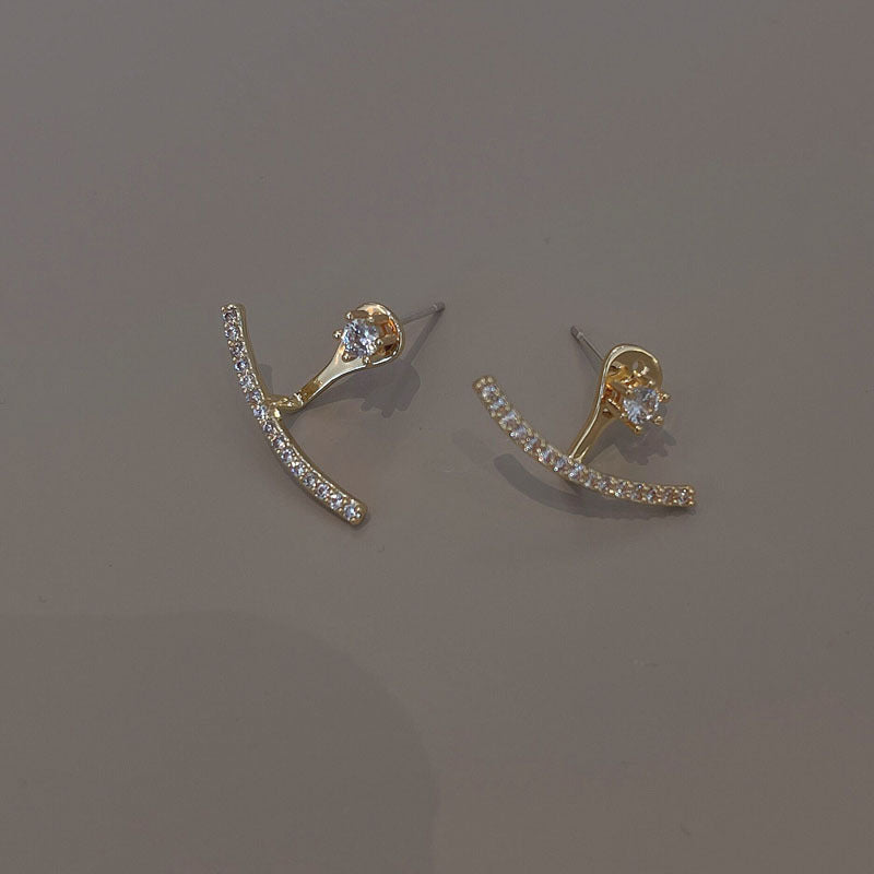 South Korea Dongdaemun rear hanging zircon earrings summer unique niche stud earrings temperament high-end ear jewelry