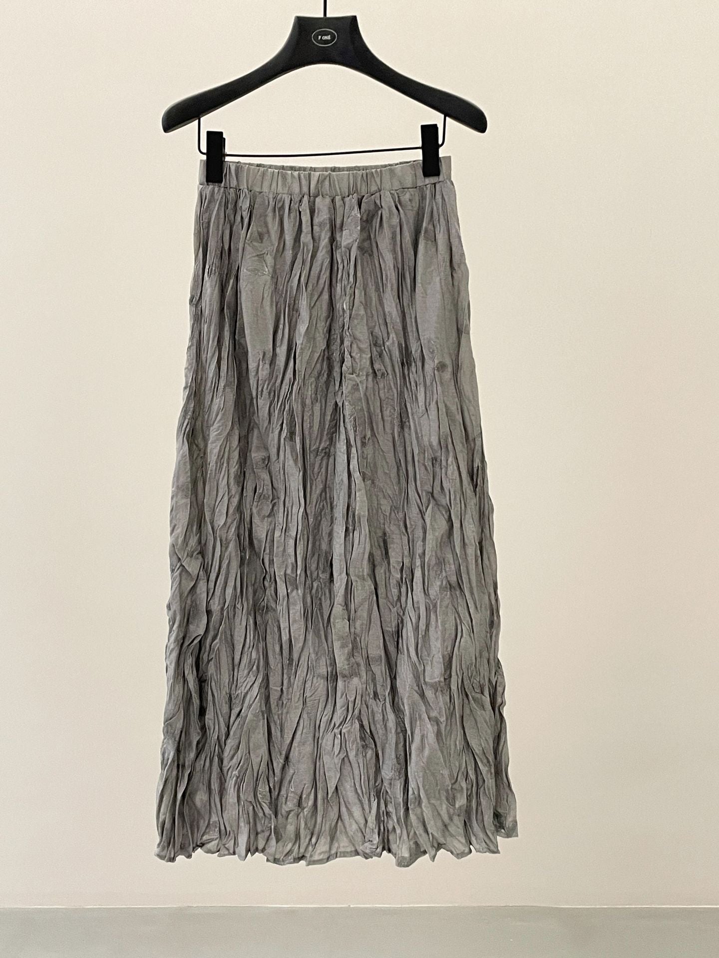Pleated design embroidered skirt spring elastic waist thin A-shaped long skirt