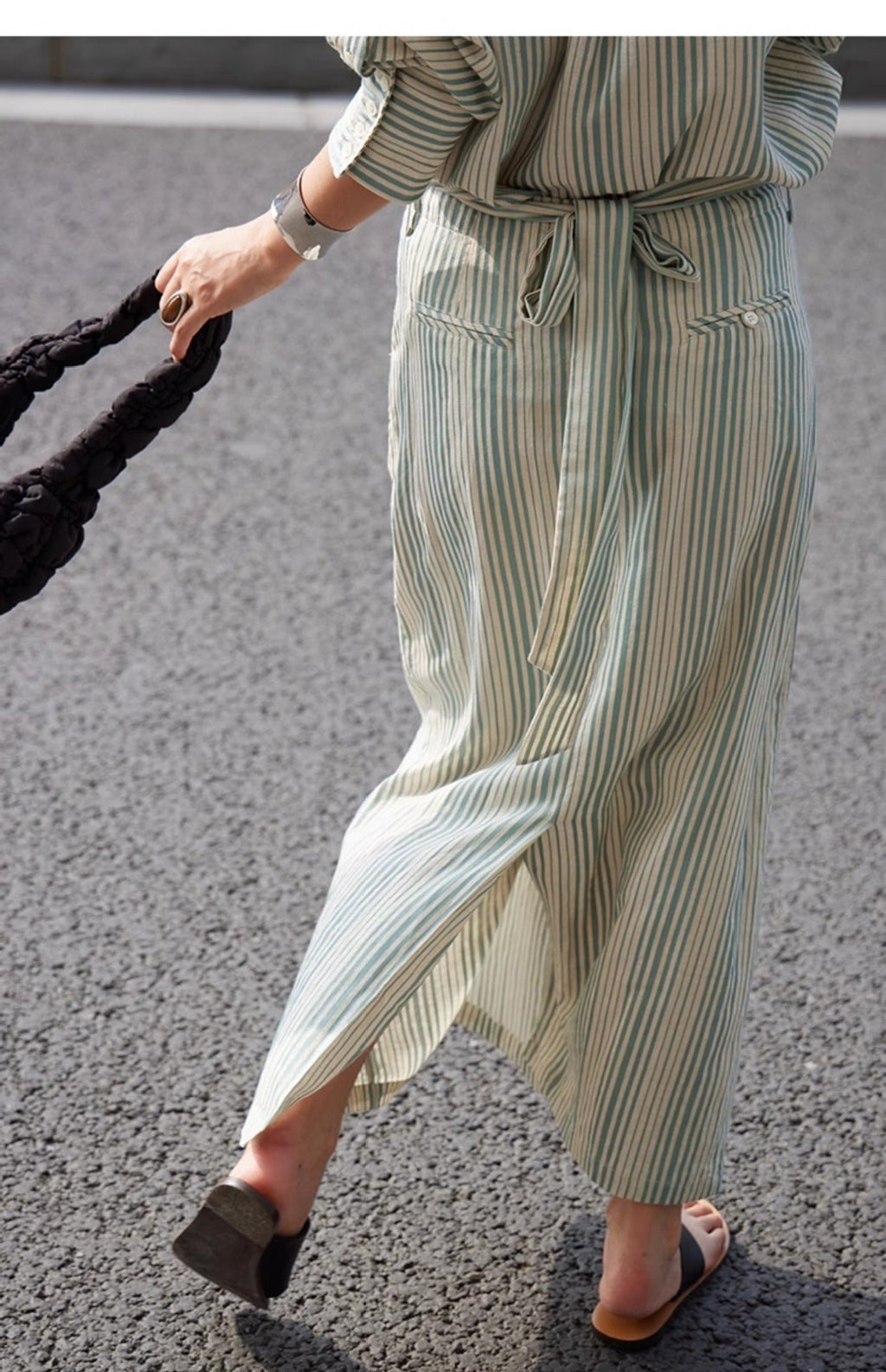 Spring and summer French striped fashion suit women's autumn new long-sleeved shirt + skirt two-piece set