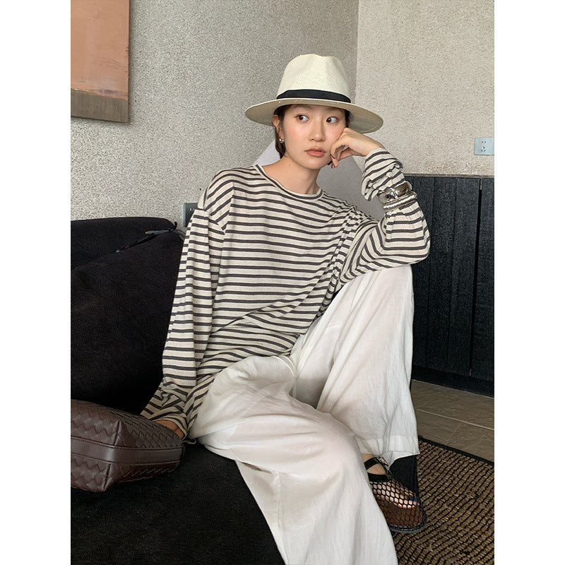 Stripe Contrast Basic Long Sleeve T-Shirt