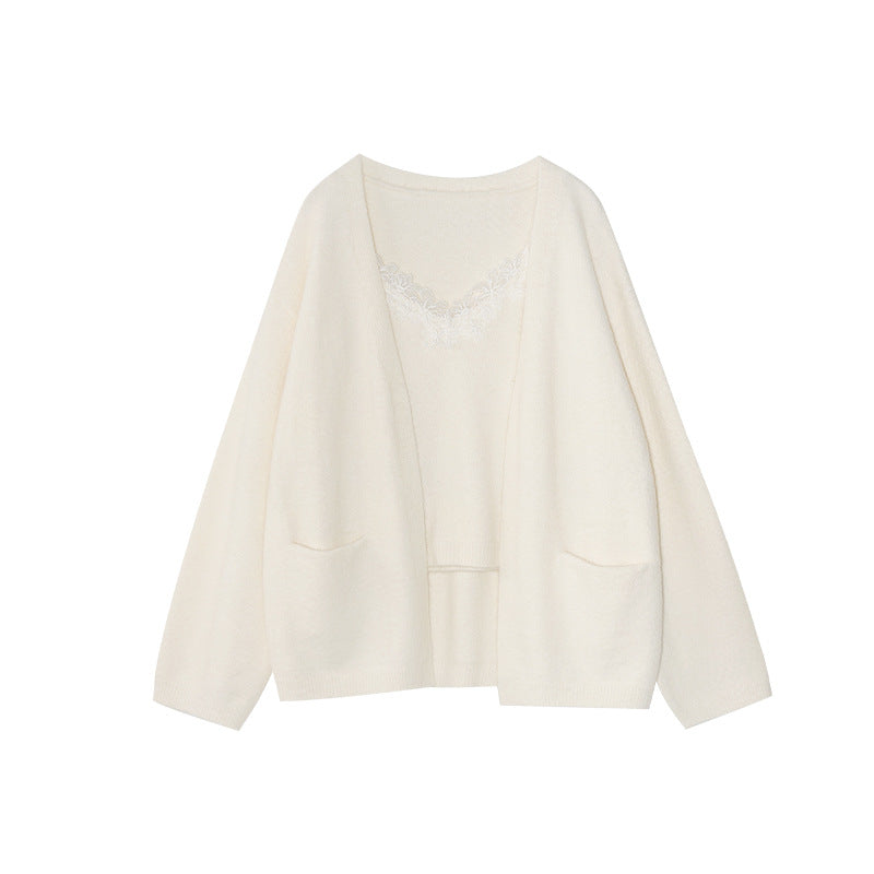 Lazy and gentle two-piece lace vest knitted sweater set