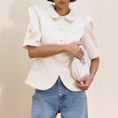 French Fragrant Jacket Slim-fit Versatile Bubble Sleeve Short Sleeve Top