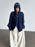 American retro cable knit hooded double zipper sweater cardigan for women - thick chunky knit fall/winter outerwear