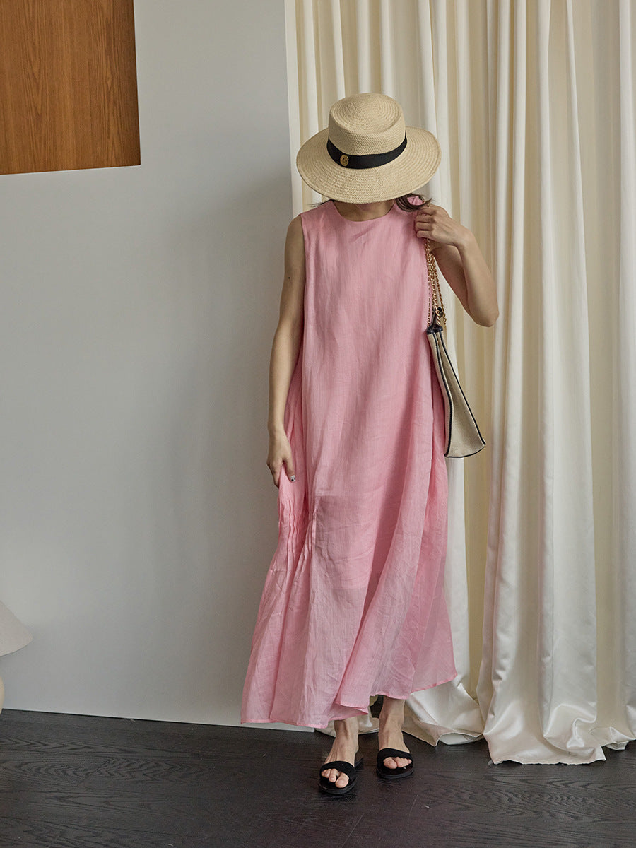 Versatile crew neck loose casual knee pendulum dress