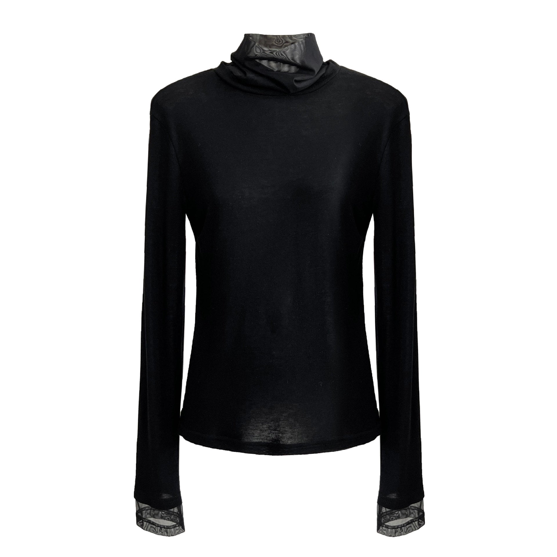 Tencel wool slim-fit pile turtleneck splicing mesh undershirt women's 26 spring shoulder T-shirt 2057