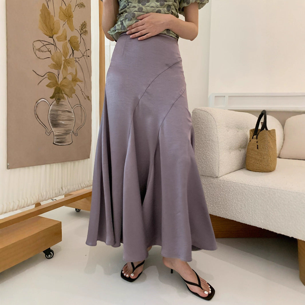 Hip wrap fishtail skirt acetic acid satin skirt