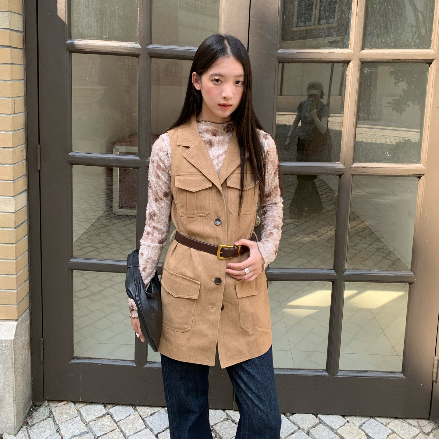 Temperament waist belt lapel long vest