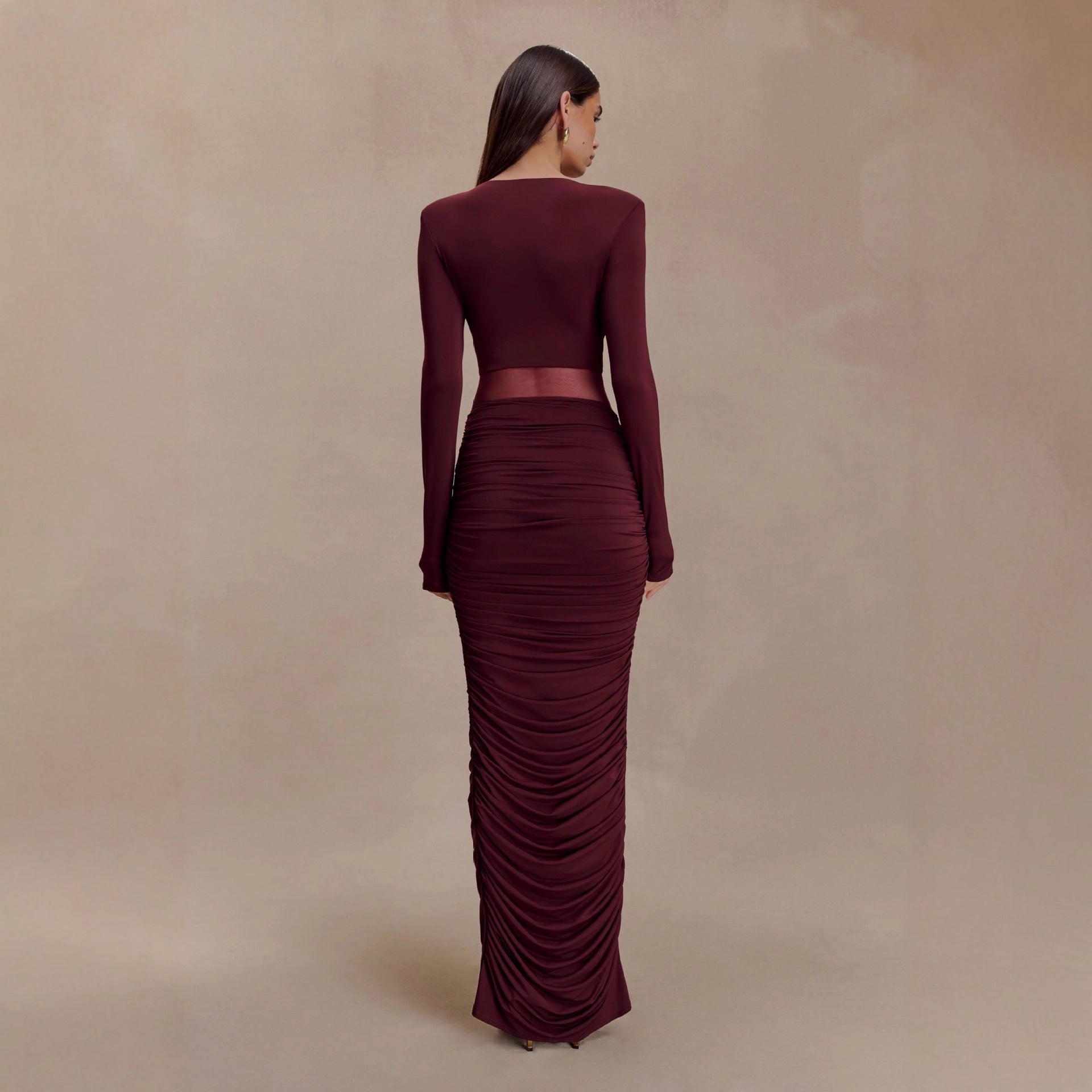 Fashion Sexy Spice Girl Hollow Pleated Long Sleeve Hip Wrap Skirt Slim Pure Desire Dress