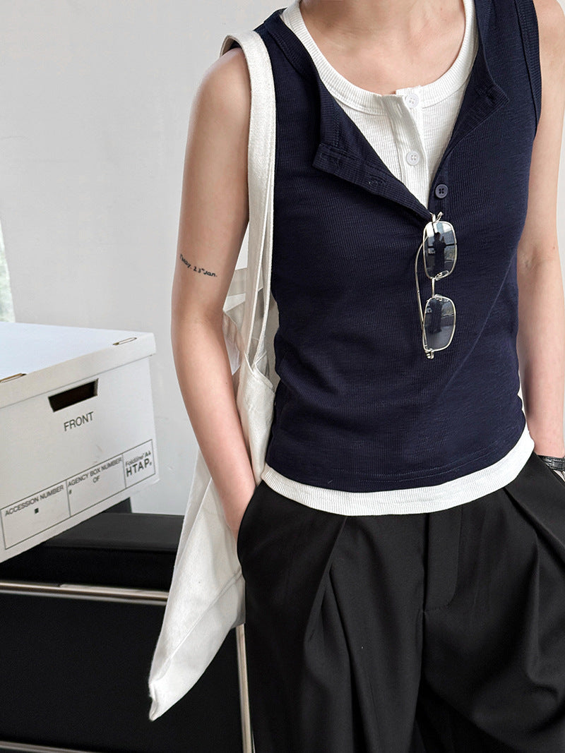Button camisole women's spring and summer new arrival sleeveless slimming look bottom shirt threaded fashionable half button tops