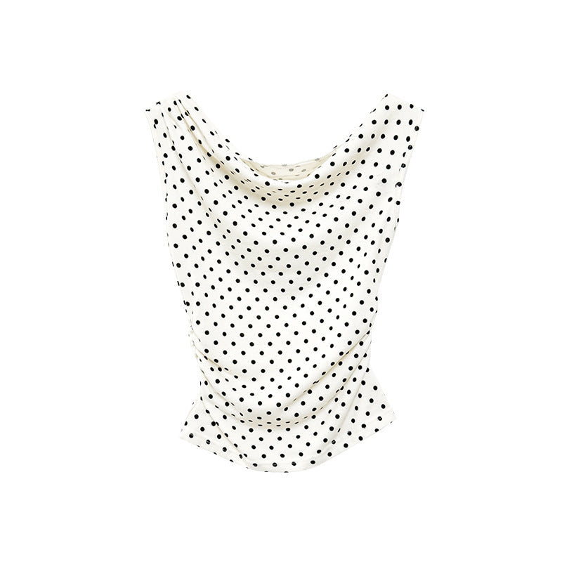 Early Spring Fashion Slim-Fit Women's T-Shirt Swinging Neck Polka Dot Sleeveless Top