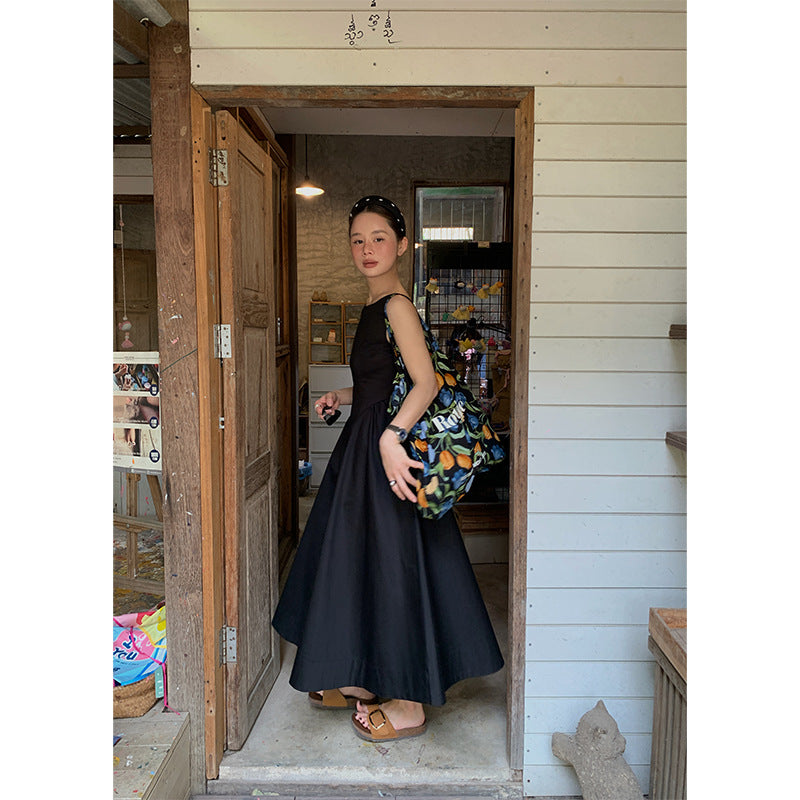 Spring and summer Korean version of temperament commuting high waist backless A word sleeveless dress
