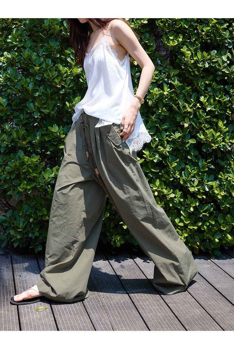 Light dry drawstring straight thin casual pants