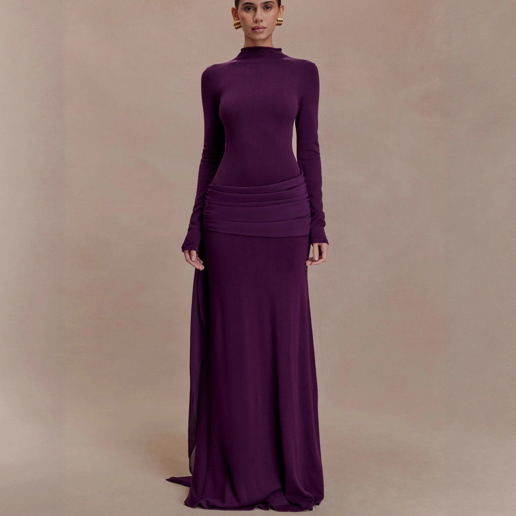 Fashion French Ribbon Long Sleeve Knitted Dress Celebrity Autumn and Winter Hip Dress