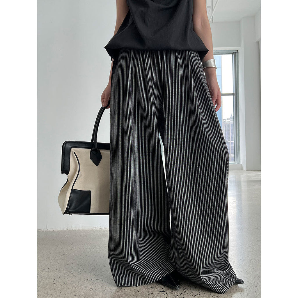 American lazy striped casual pants women's summer new loose straight-leg pants drape wide-leg pants