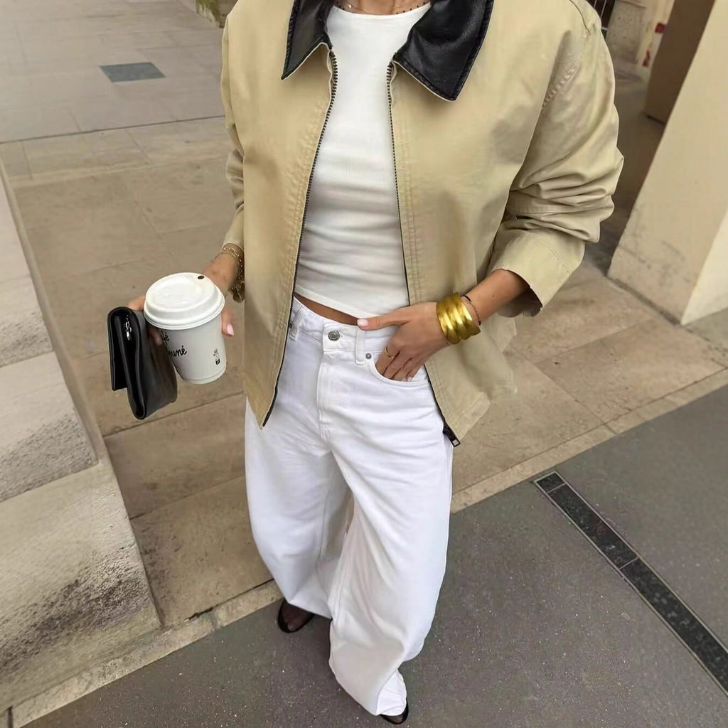 Motorcycle khaki short coat jacket