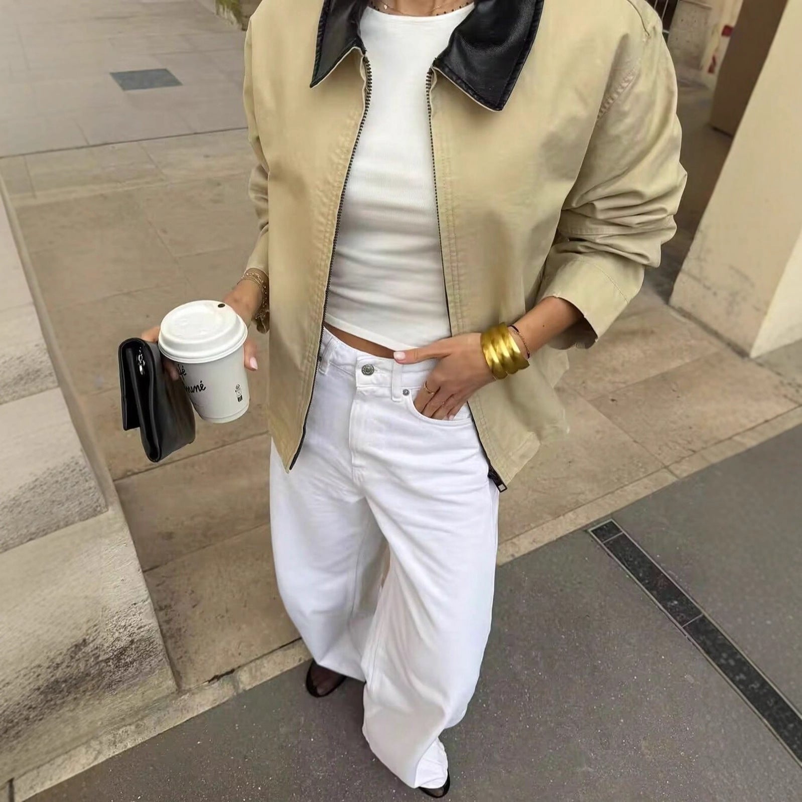Motorcycle khaki short coat jacket