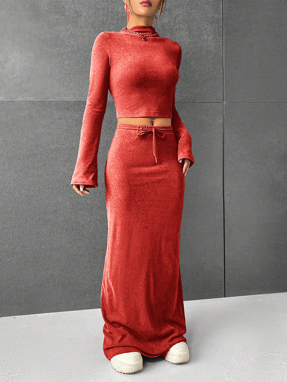 Solid Color Long Sleeve Top & Trousers Set