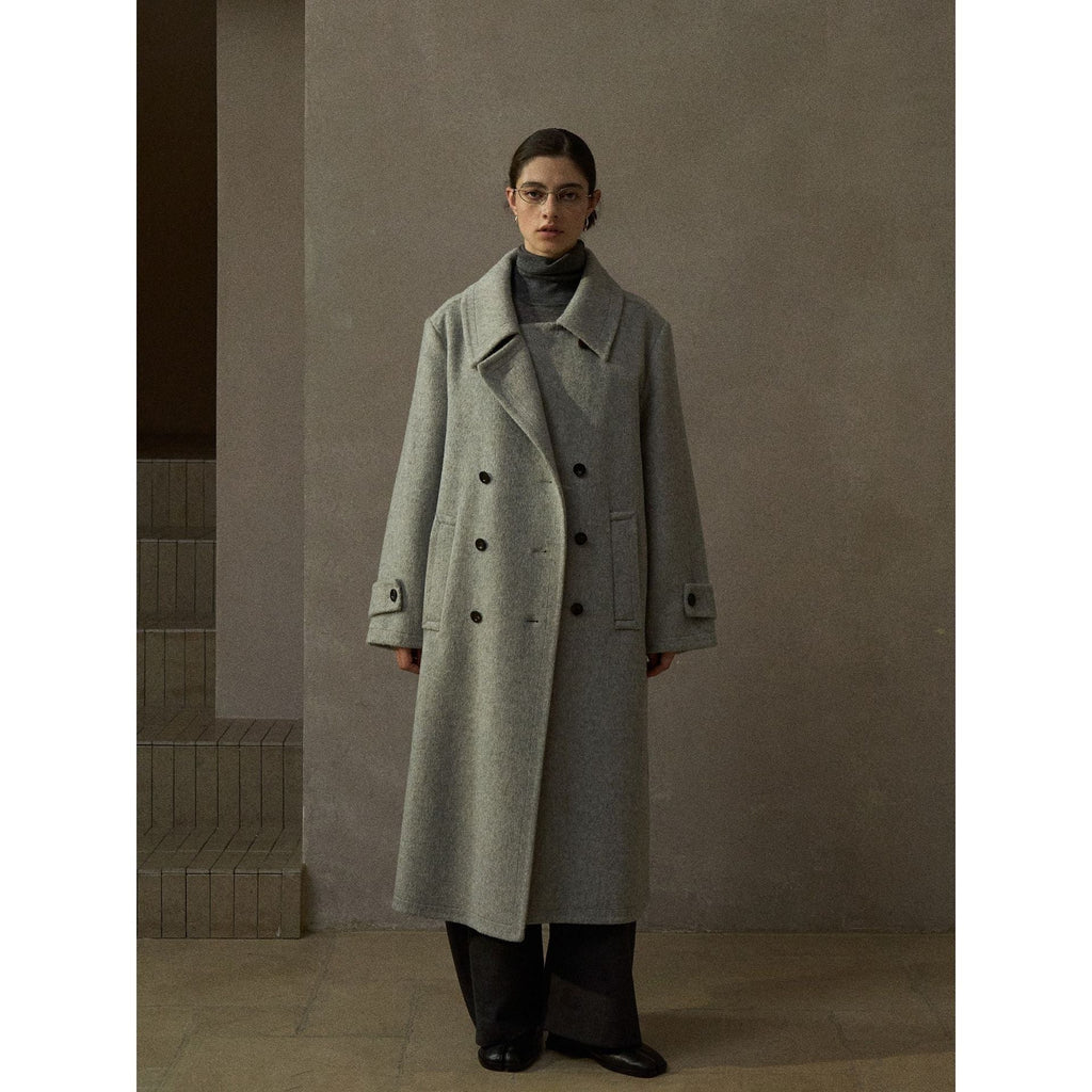 Winter wool long lapel double-breasted classic versatile woolen coat