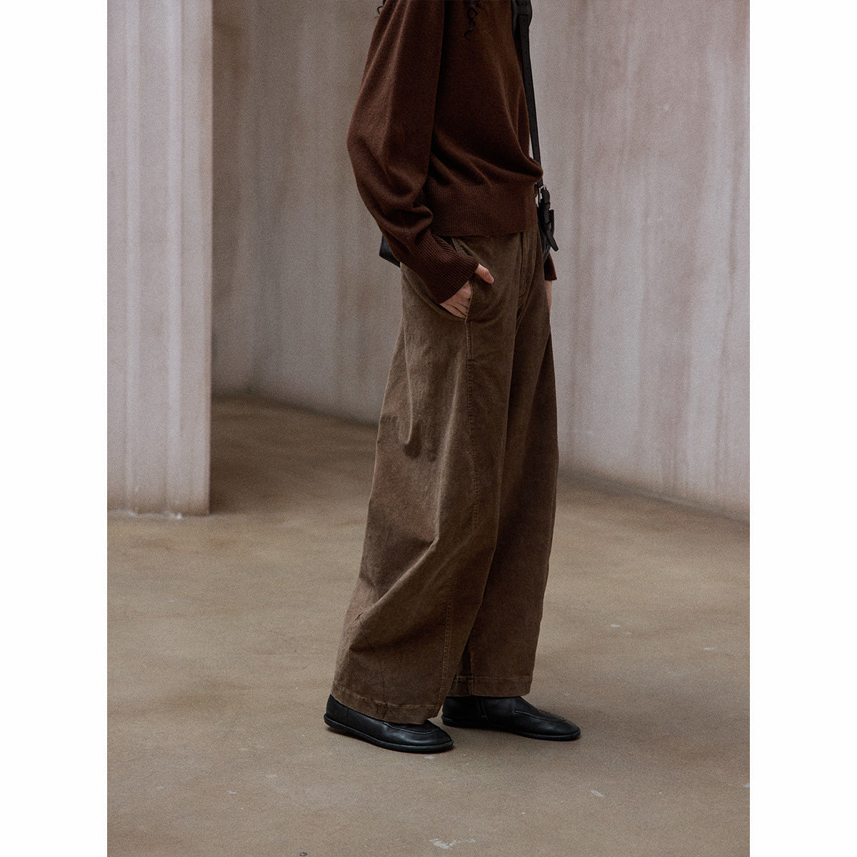 Pure handmade dirty dyed velvet natural washing process simple retro commuter scimitar pants