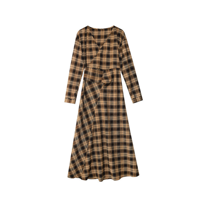 Plaid dress women's long one-piece strap high waist skirt
