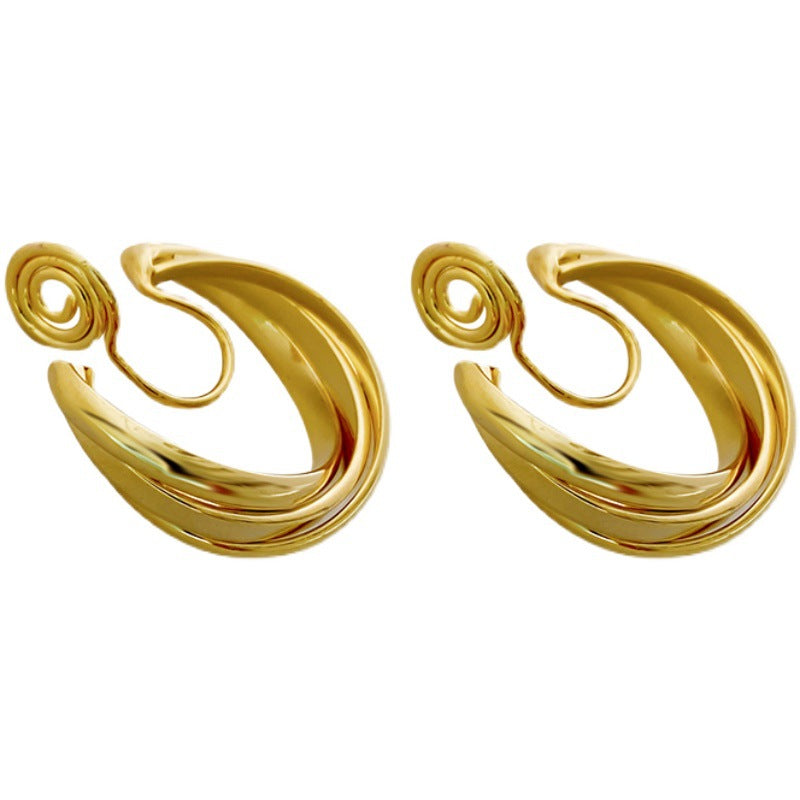 Premium sense metal mosquito coil disc loop earrings French ear clips can be worn without ear piercings, earrings are simple, fashionable and versatile