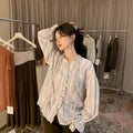 Loose long-sleeved wooden ear-edged embroidered striped shirt