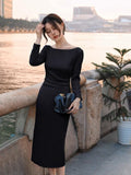 One-Shoulder Dress Women High Waist Slim Fit Pleated Bodycon Midi