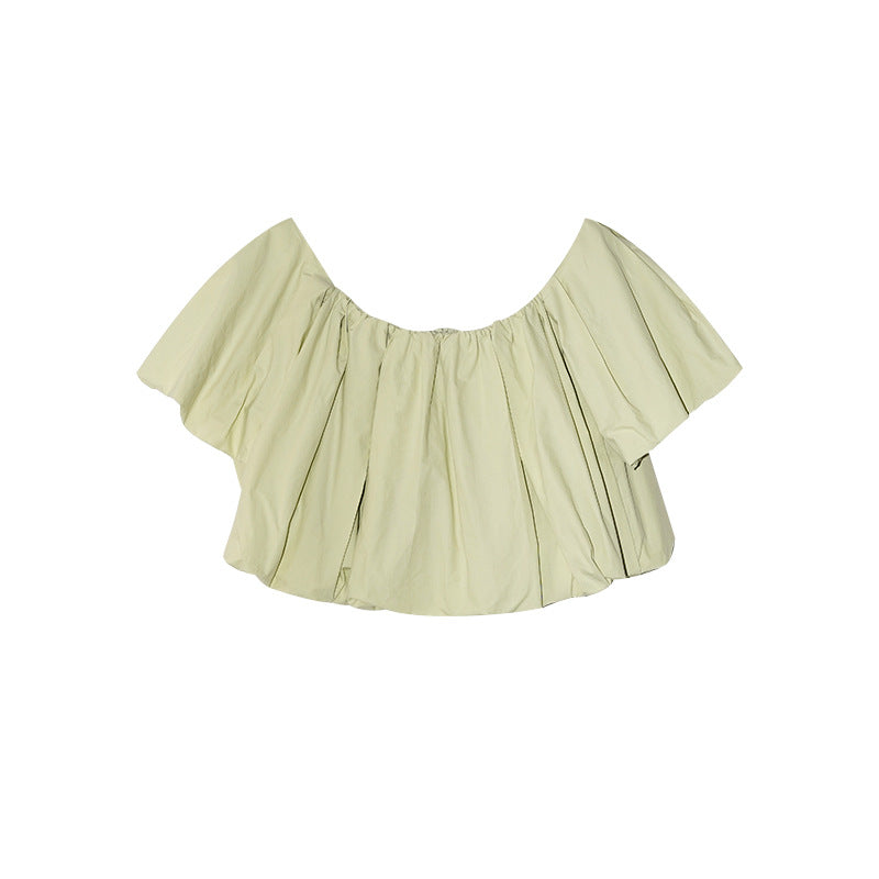 Sweet age-reducing bubble sleeve off-the-shoulder shirt