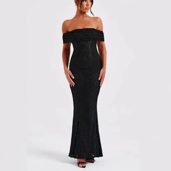 Lace one-shoulder dress backless sexy see-through bandeau skirt