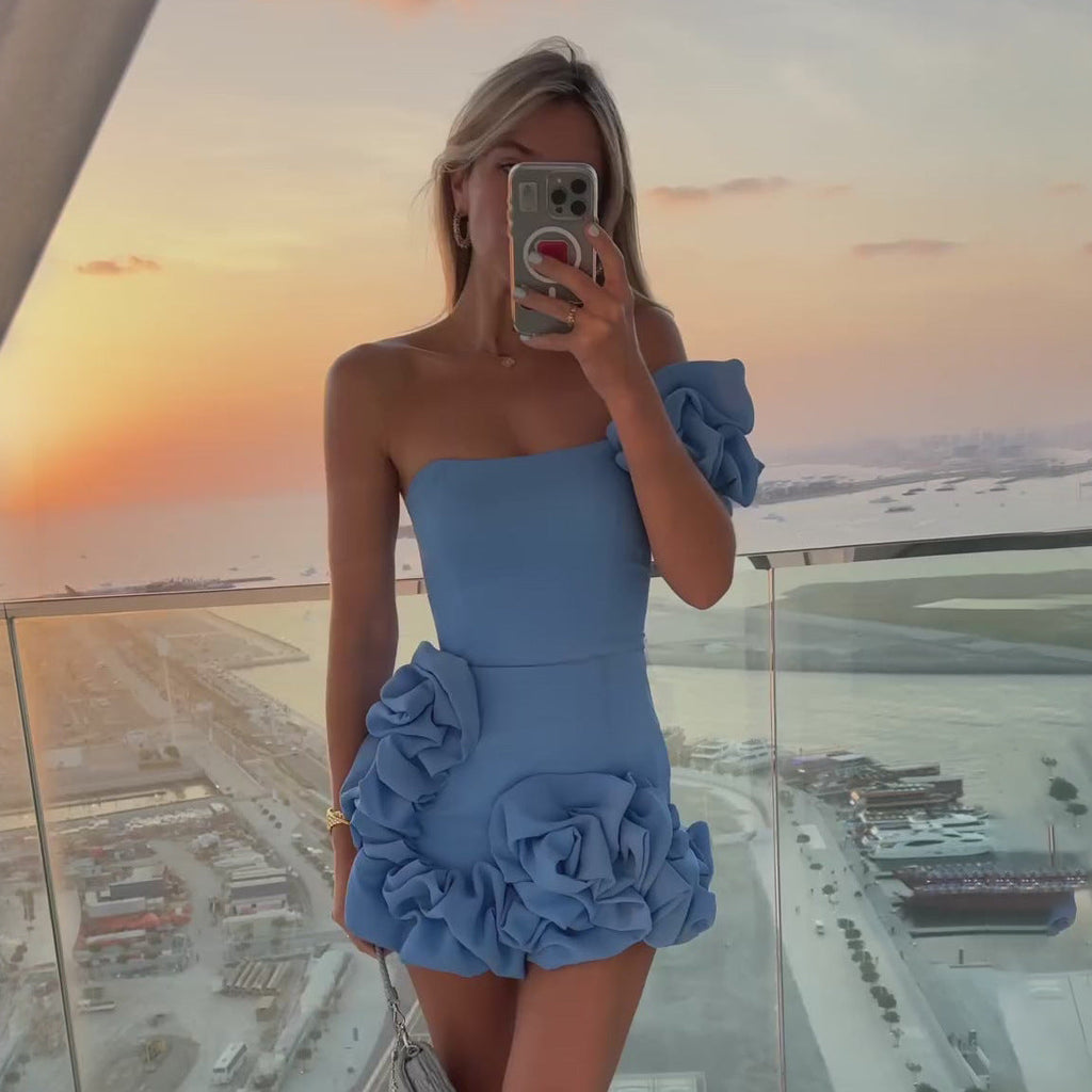 Irregular ruffle edge bud waist dress