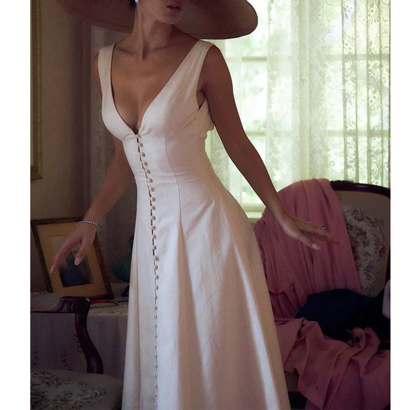 Fashion sexy V-neck medium and long dress waist slim temperament elegant dress Spice girl