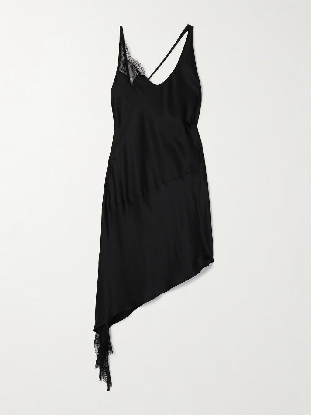 Spring satin sundress Lace lace irregular dress