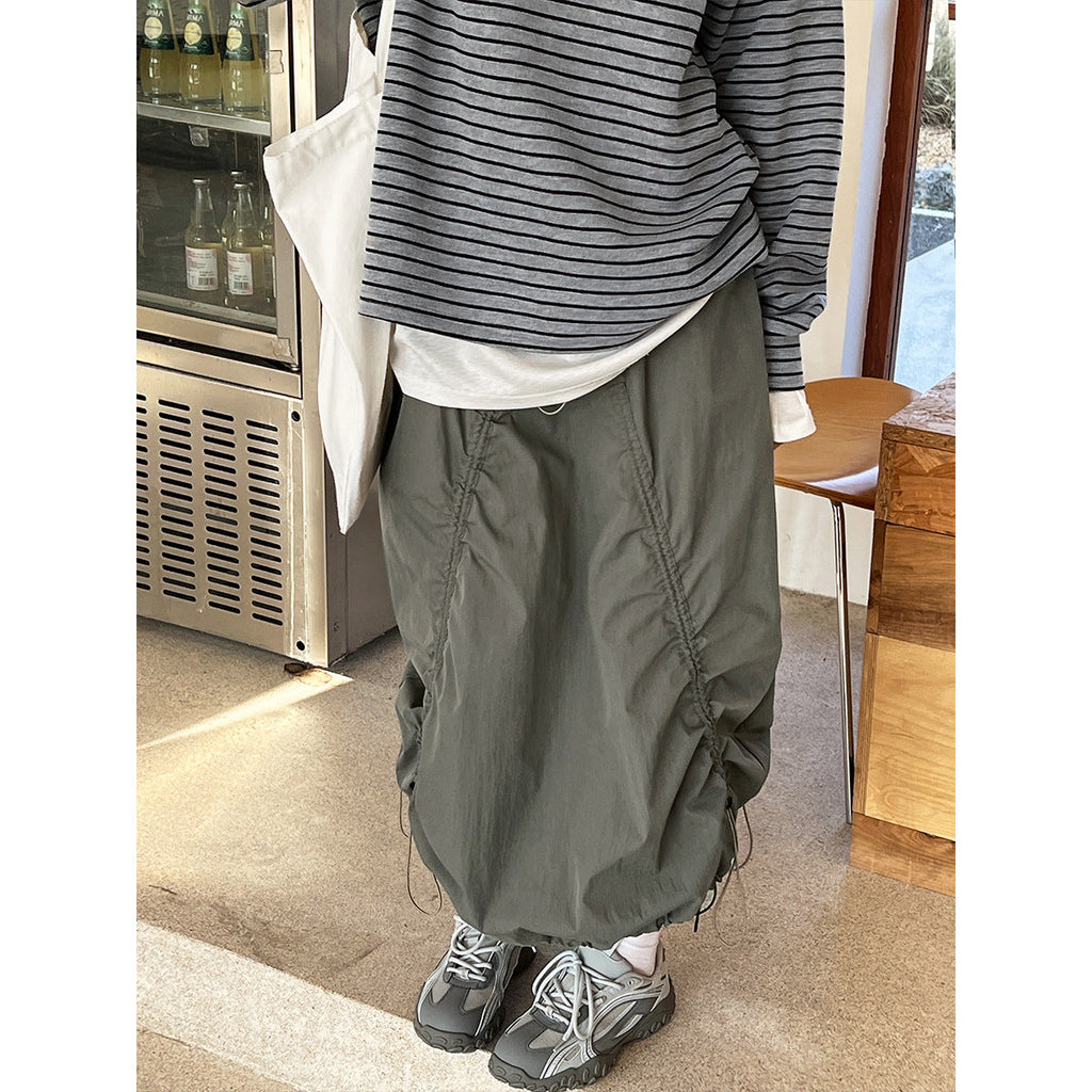 Japanese vintage drawstring cargo skirt women's spring new street A-line large pendulum skirt