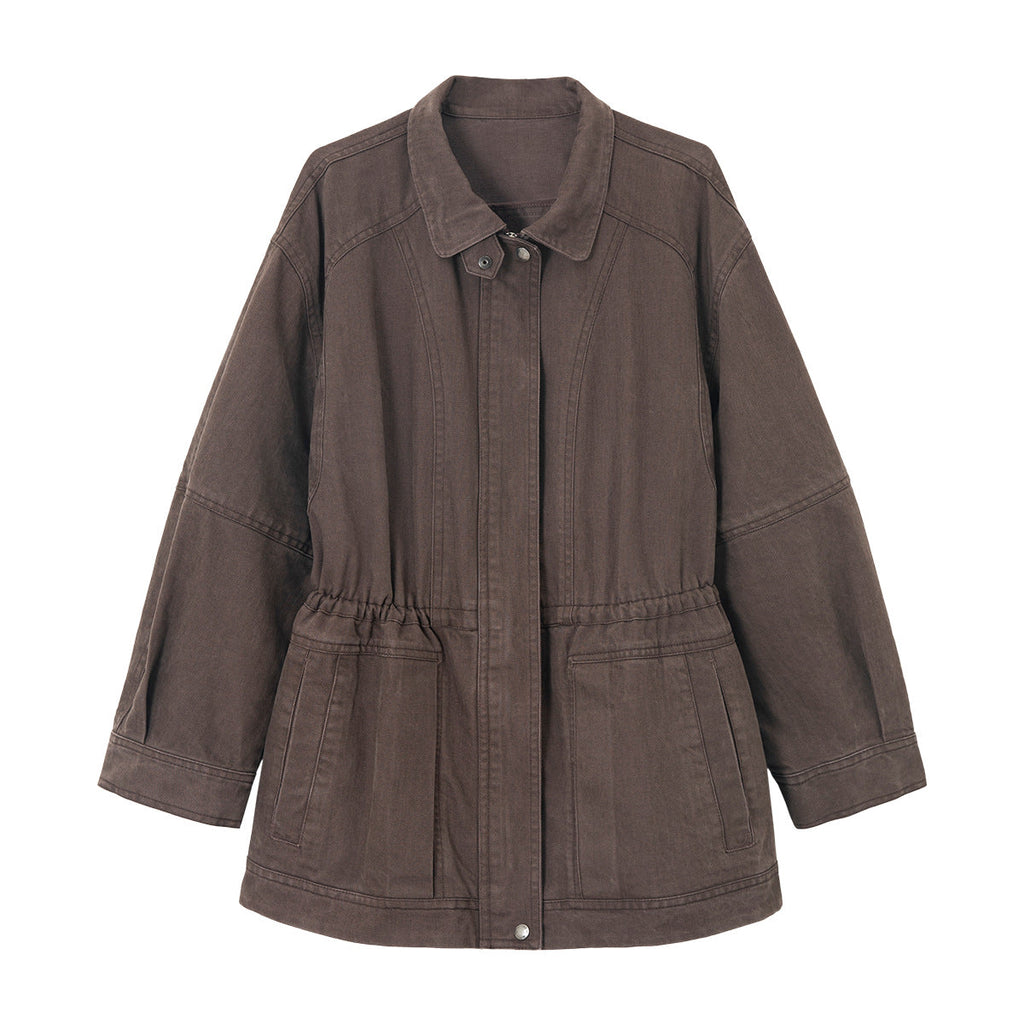 Spring skin-friendly and breathable Tencel cotton stand-up collar over-silho cargo jacket