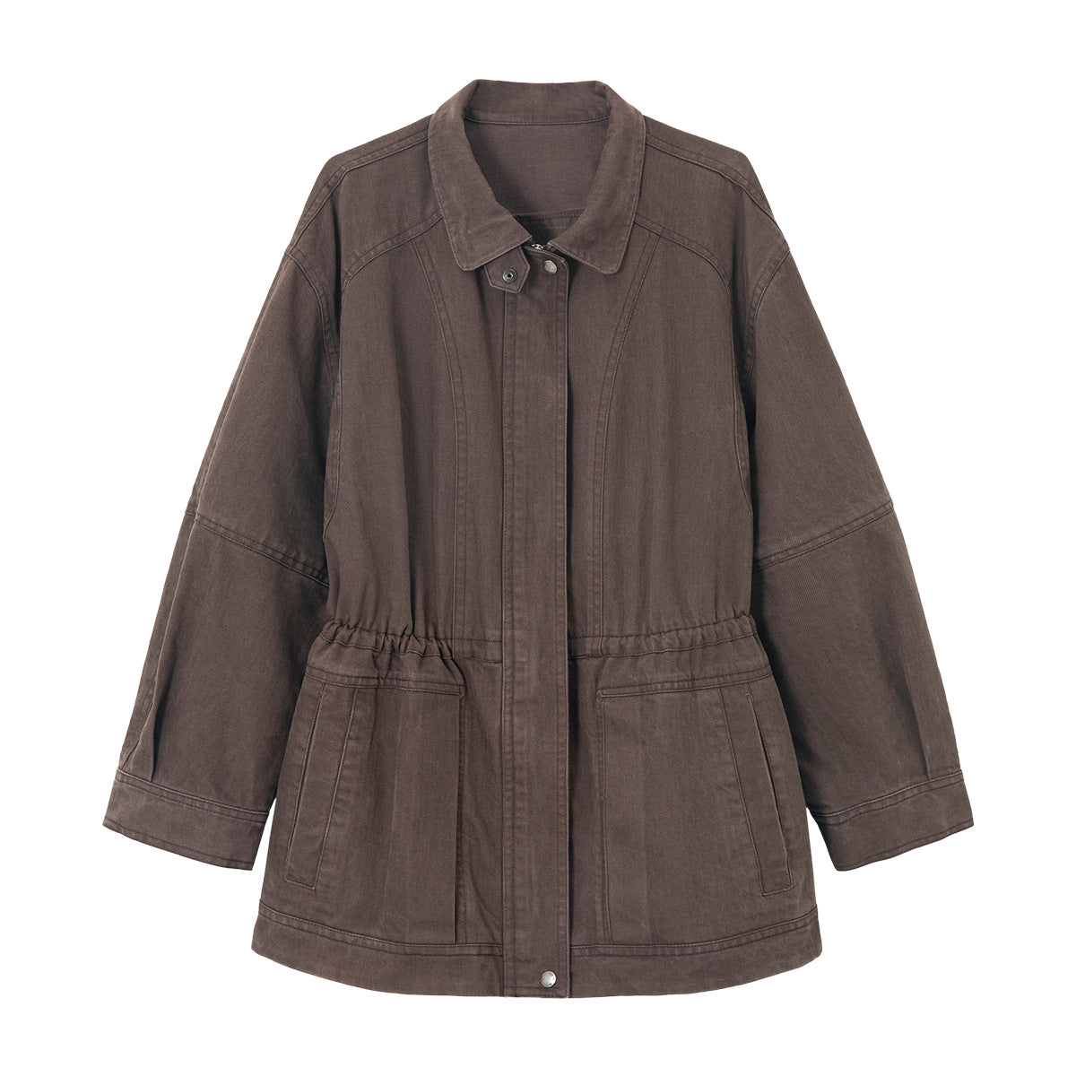 Spring skin-friendly and breathable Tencel cotton stand-up collar over-silho cargo jacket