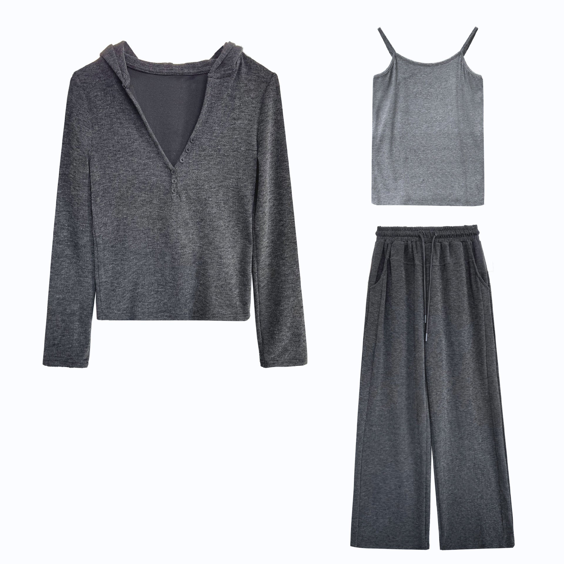 Stack in early autumn casual sports suit women's hooded sweater + suspender vest + wide-leg pants three-piece set
